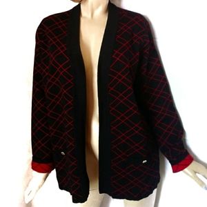 NWT ANNE KLEIN $89 Black/Red Open Front Cardigan